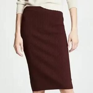Vince Ribbed Knit Pencil Skirt Pull On High Waist Dark Cherry Maroon XS